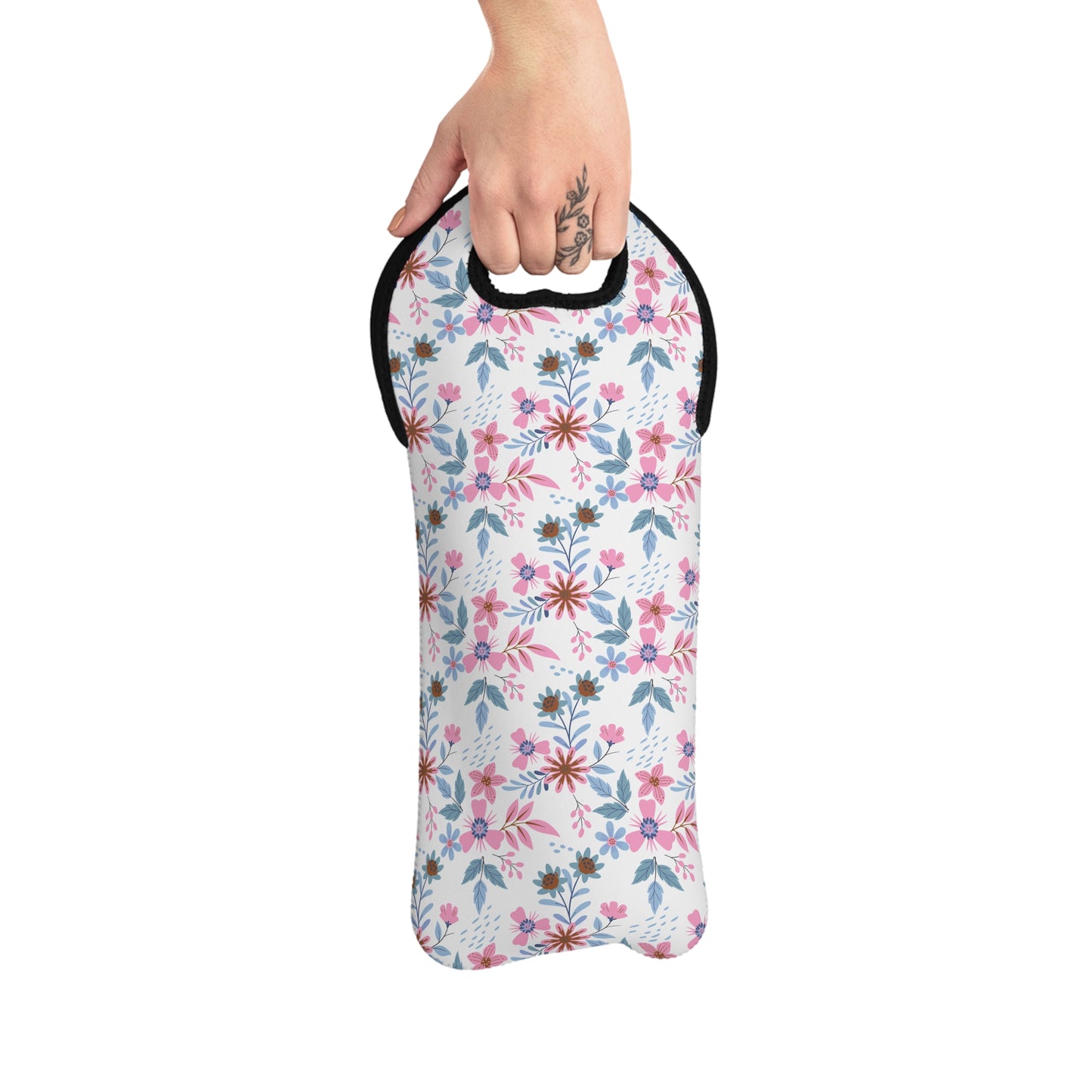 Wine Tote Bag - Floral - White