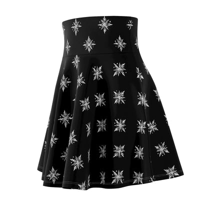 Women's Skater Skirt Geometric Snowflake Black