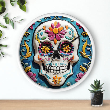 Sugar Skull Wall Clock 01 Day of the Dead Dia de Los Muertos Halloween Decor