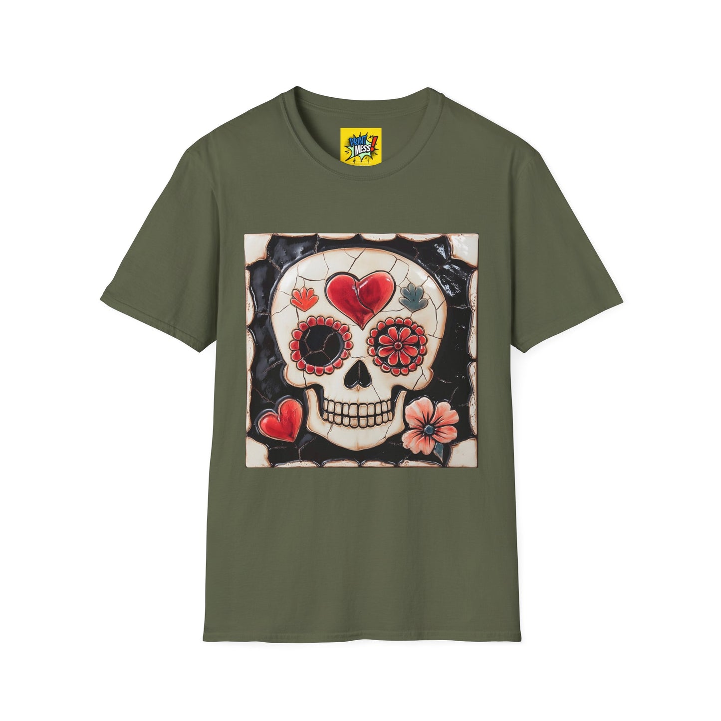 Valentine's Sugar Skull themed Unisex Soft-style Tee - 09