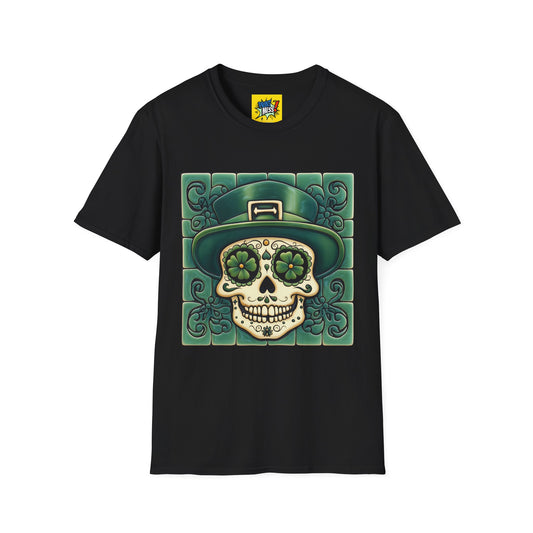 St. Patrick's Sugar Skull themed Unisex Soft-style Tee - 09