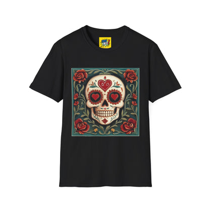 Valentine's Sugar Skull themed Unisex Soft-style Tee - 07