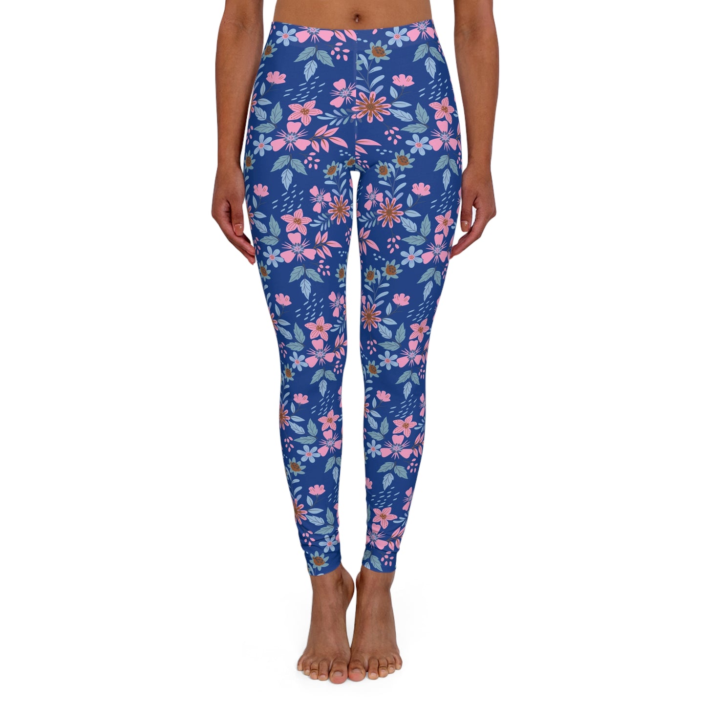 Women's Casual Spandex Leggings - Floral - Blue