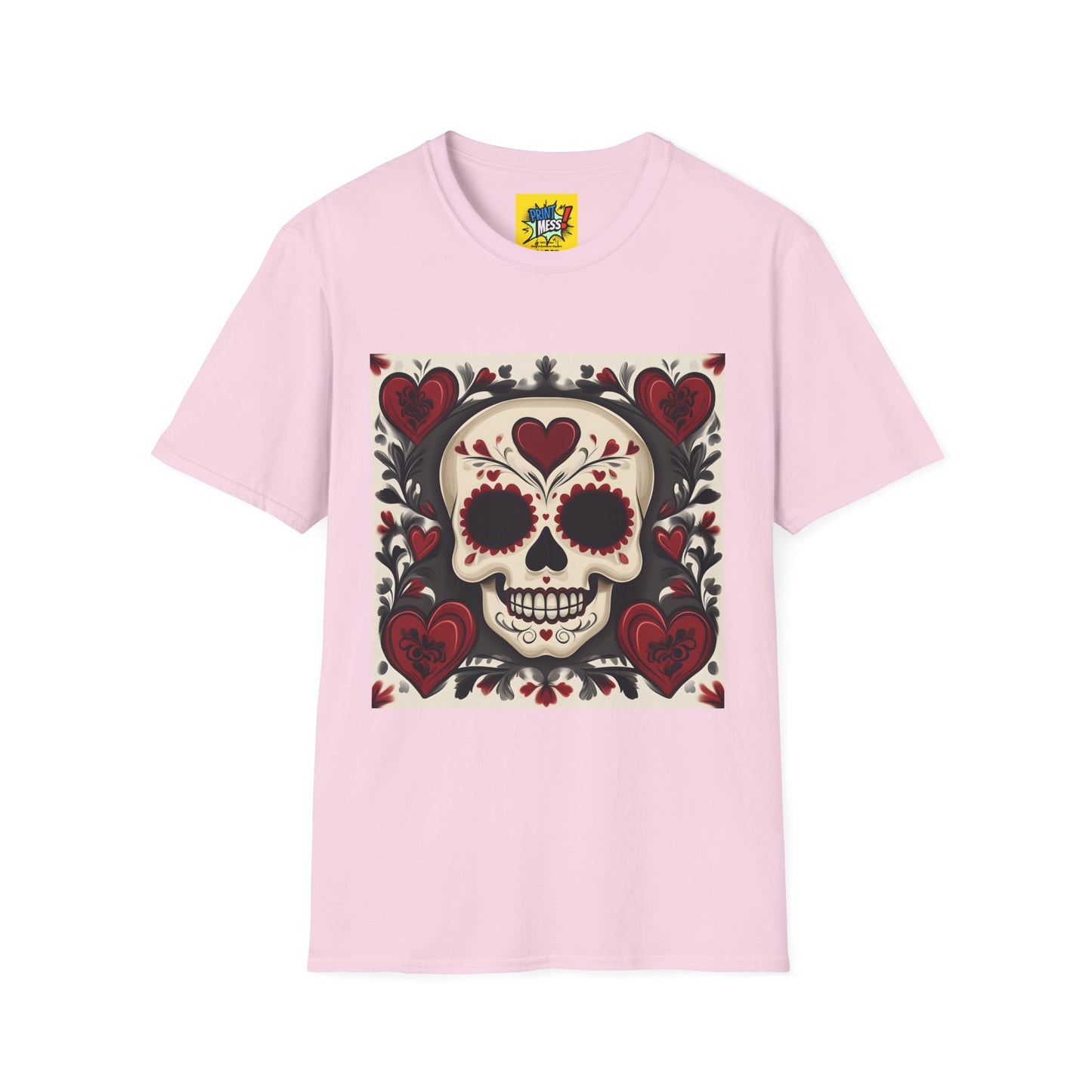 Valentine's Sugar Skull themed Unisex Soft-style Tee - 08