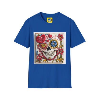 Valentine's Sugar Skull themed Unisex Soft-style Tee - 03