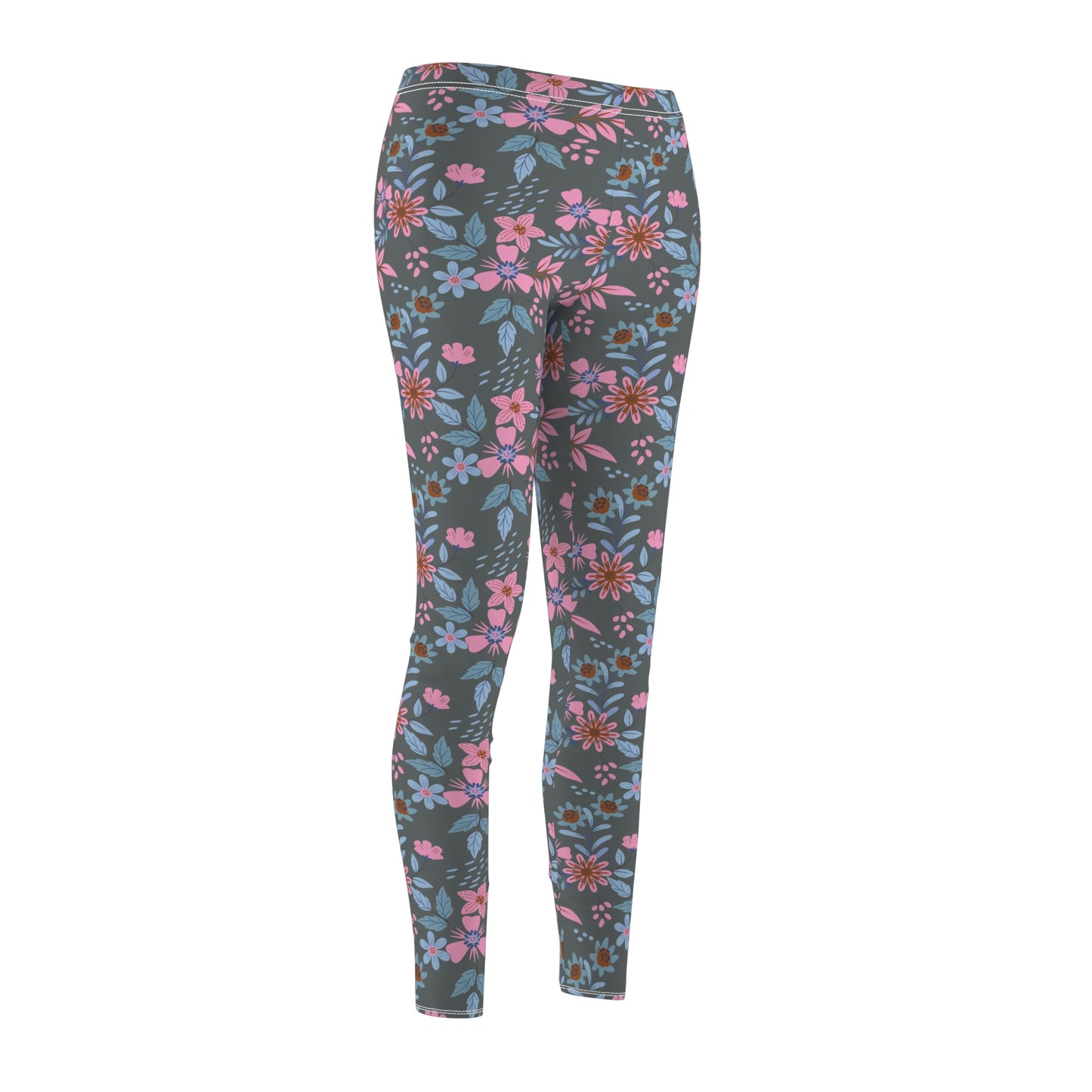 Women's Cut & Sew Casual Leggings - Floral - Grey