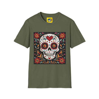 Valentine's Sugar Skull themed Unisex Soft-style Tee - 04