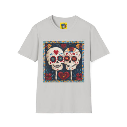 Valentine's Sugar Skull themed Unisex Soft-style Tee - 05