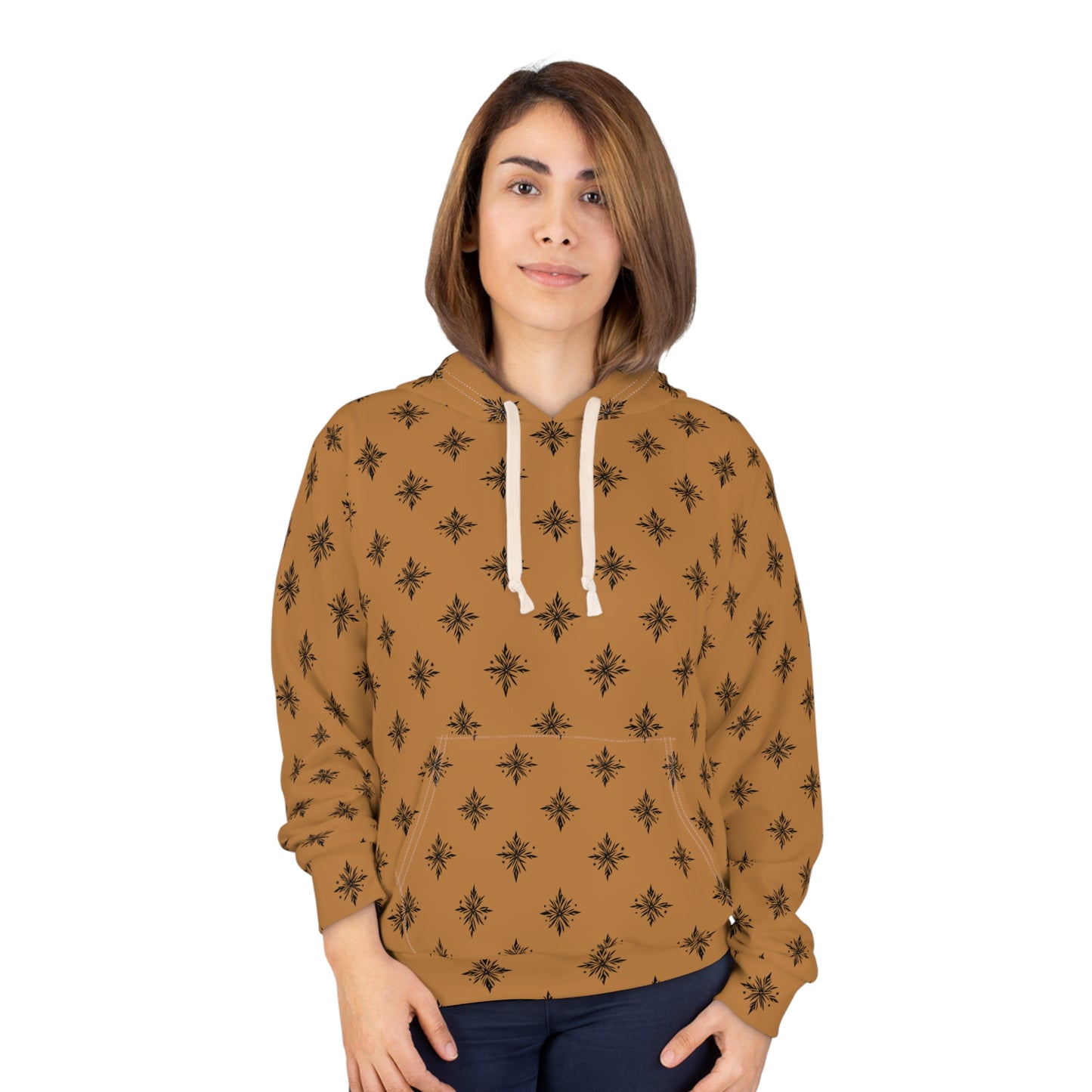 Unisex Pullover Hoodie Geometric Snowflake 001 Light Brown