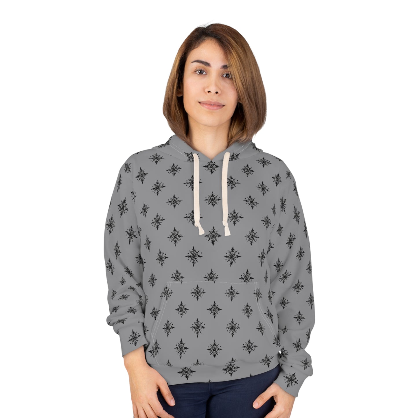 Unisex Pullover Hoodie Geometric Snowflake 001 Grey