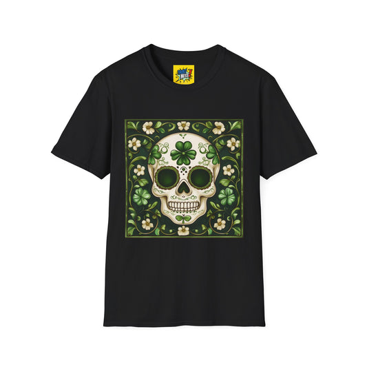 St. Patrick's Sugar Skull themed Unisex Soft-style Tee - 03