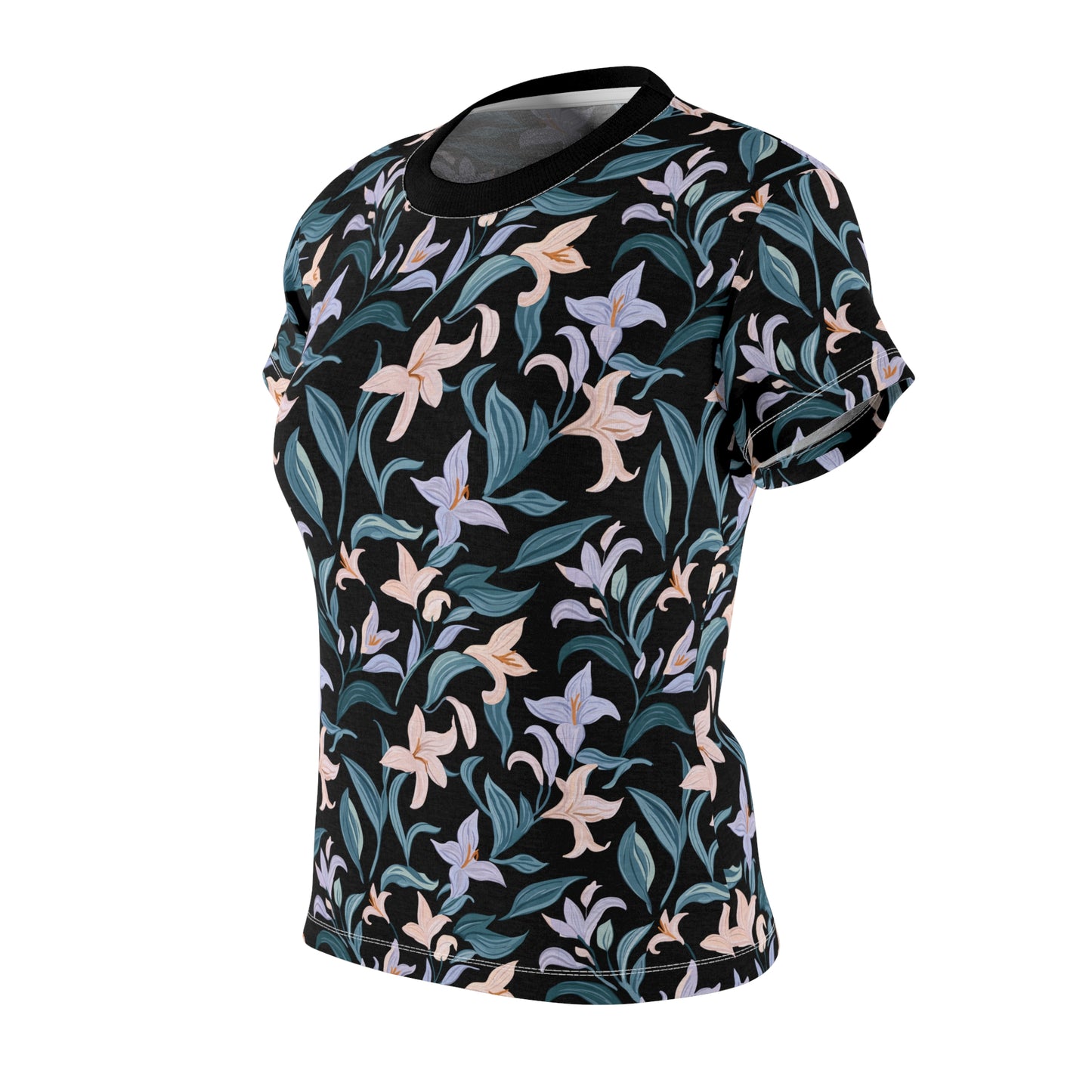 Women's Cut & Sew Tee - Flower Bloom Print - Black