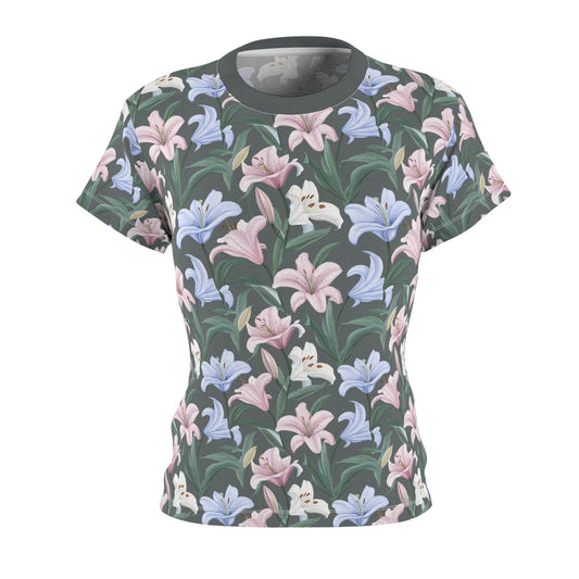 Women's Cut & Sew Tee - Flower Floret Print - Grey