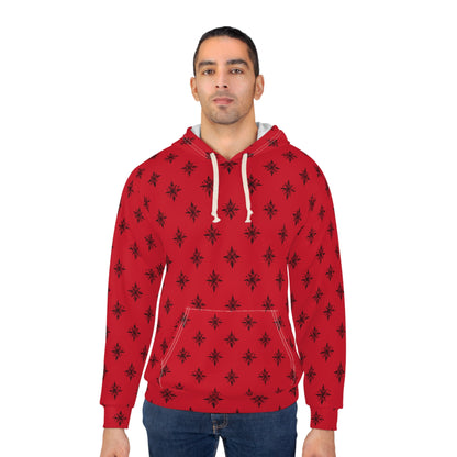 Unisex Pullover Hoodie Geometric Snowflake 001 Dark Red