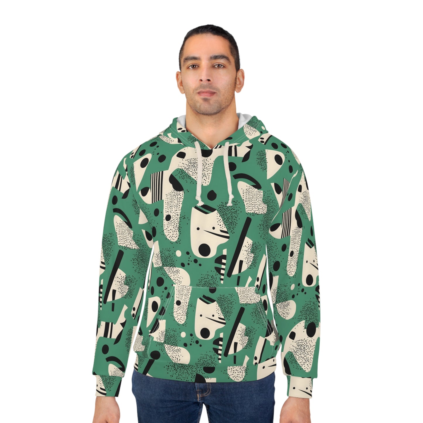 All-Over Print Unisex Pullover Hoodie Memphis 01 Grn Fashionable Custom Design