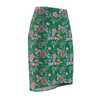 Women's Pencil Skirt - Floral - Green