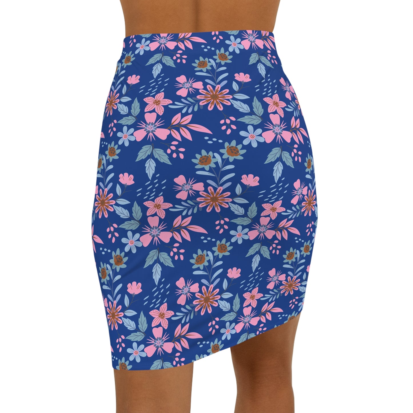 Women's Mid-Waist Pencil Skirt - Floral - Blue