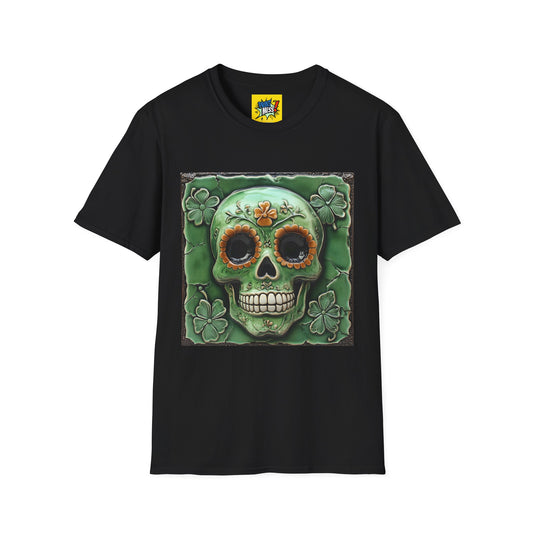 St. Patrick's Sugar Skull themed Unisex Soft-style Tee - 06