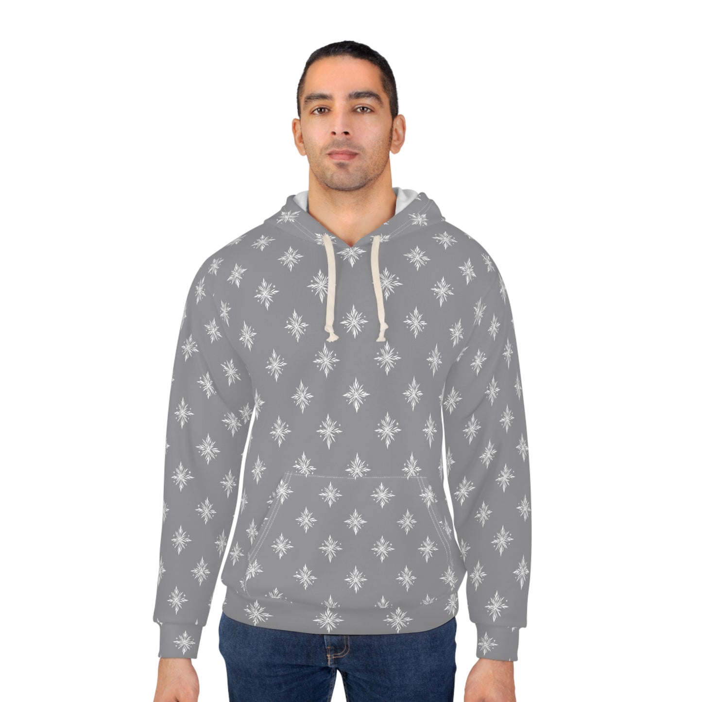 Unisex Pullover Hoodie Geometric Snowflake 002 Grey