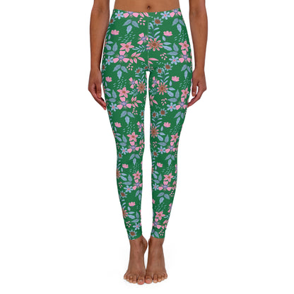 Women's Casual Spandex Leggings - Floral - Green