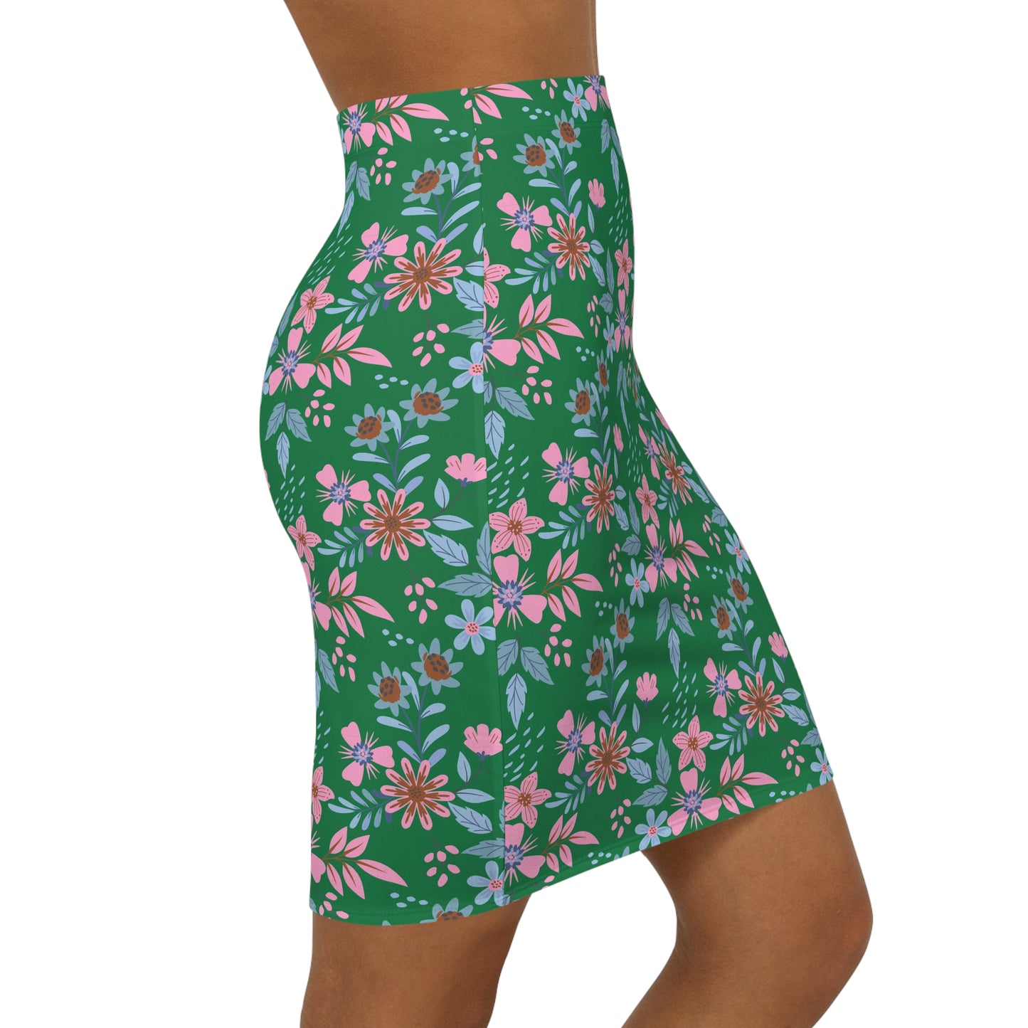 Women's Mid-Waist Pencil Skirt - Floral - Green