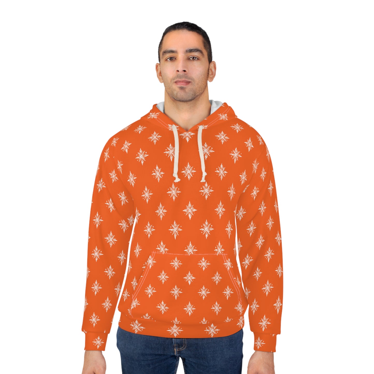 Unisex Pullover Hoodie Geometric Snowflake 002 Orange