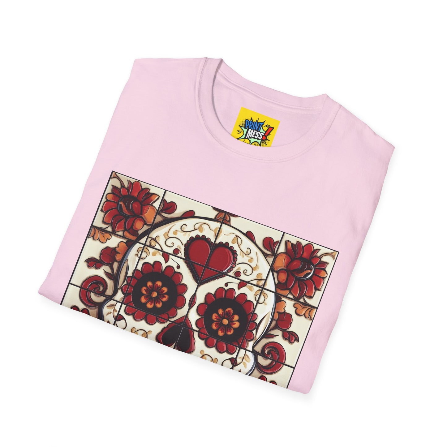 Valentine's Sugar Skull themed Unisex Soft-style Tee - 02