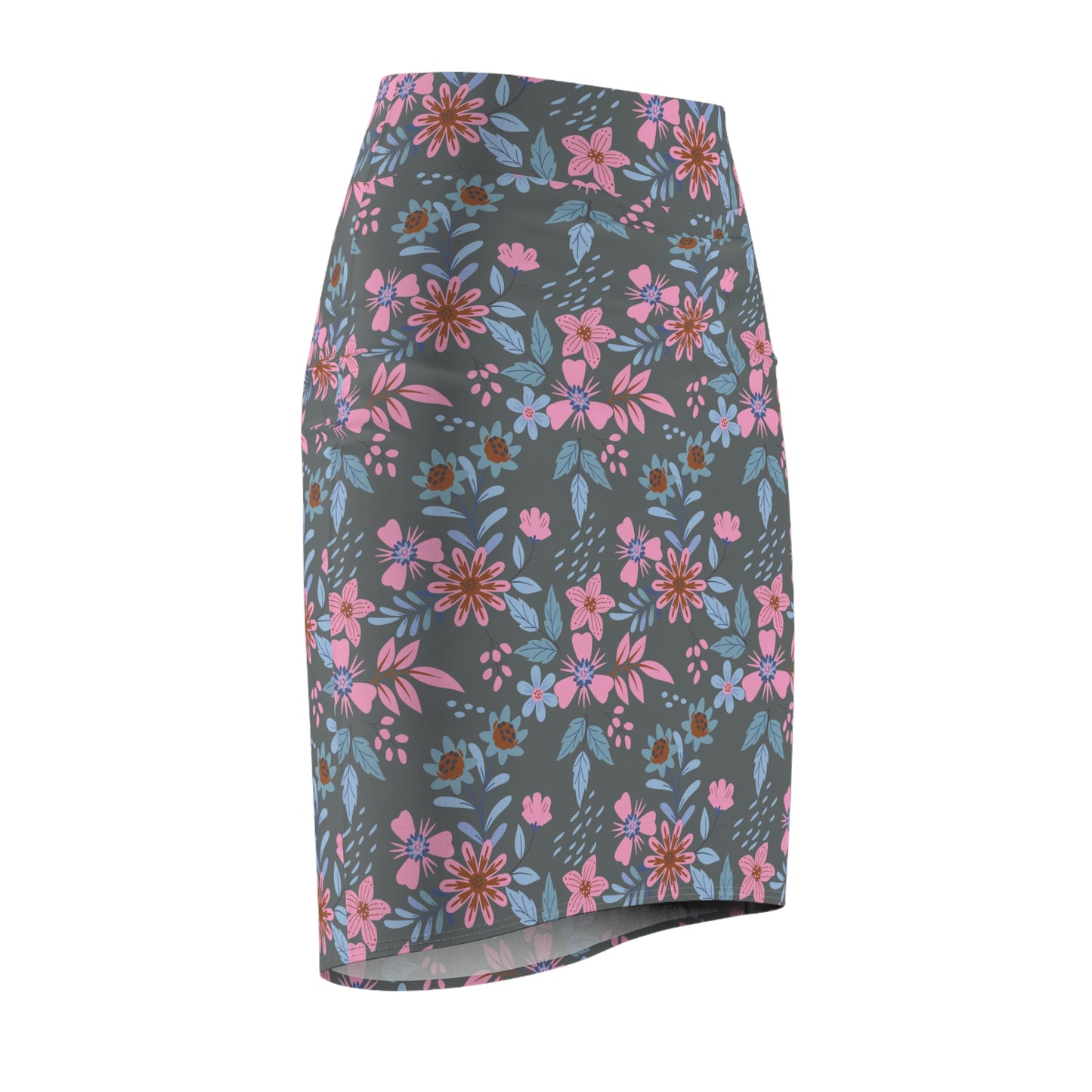 Women's Pencil Skirt - Floral - Grey