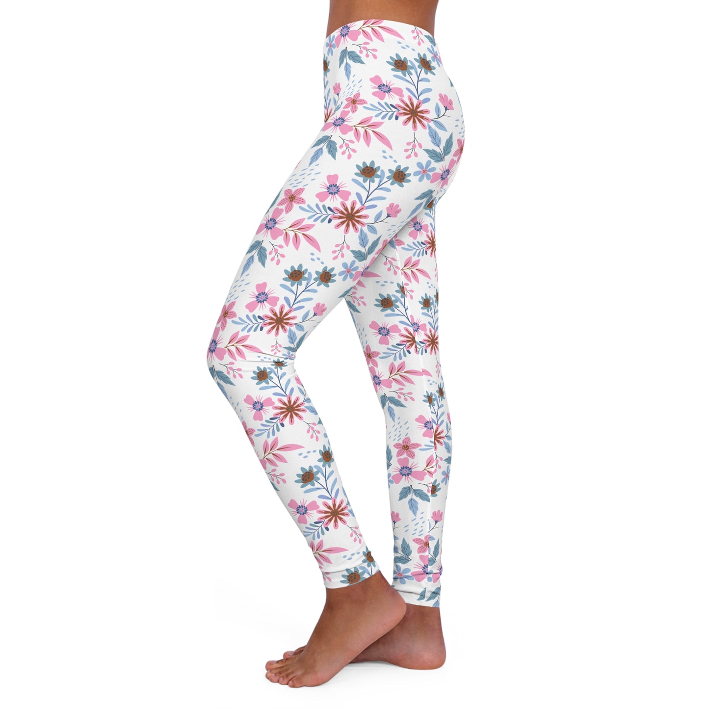 Women's Casual Spandex Leggings - Floral - White