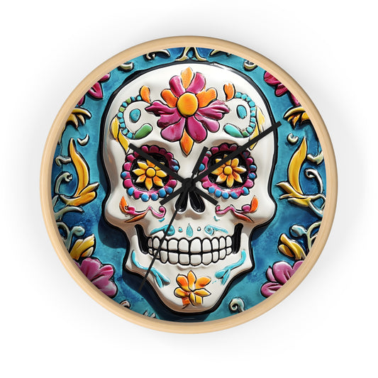 Sugar Skull Wall Clock 01 Day of the Dead Dia de Los Muertos Halloween Decor