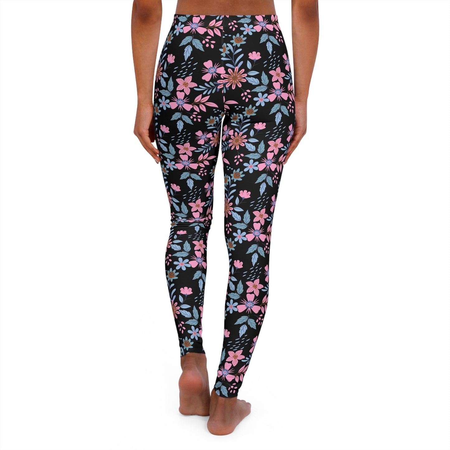 Women's Casual Spandex Leggings - Floral - Black