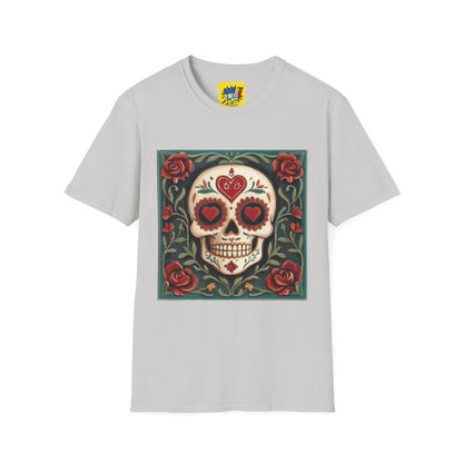 Valentine's Sugar Skull themed Unisex Soft-style Tee - 07