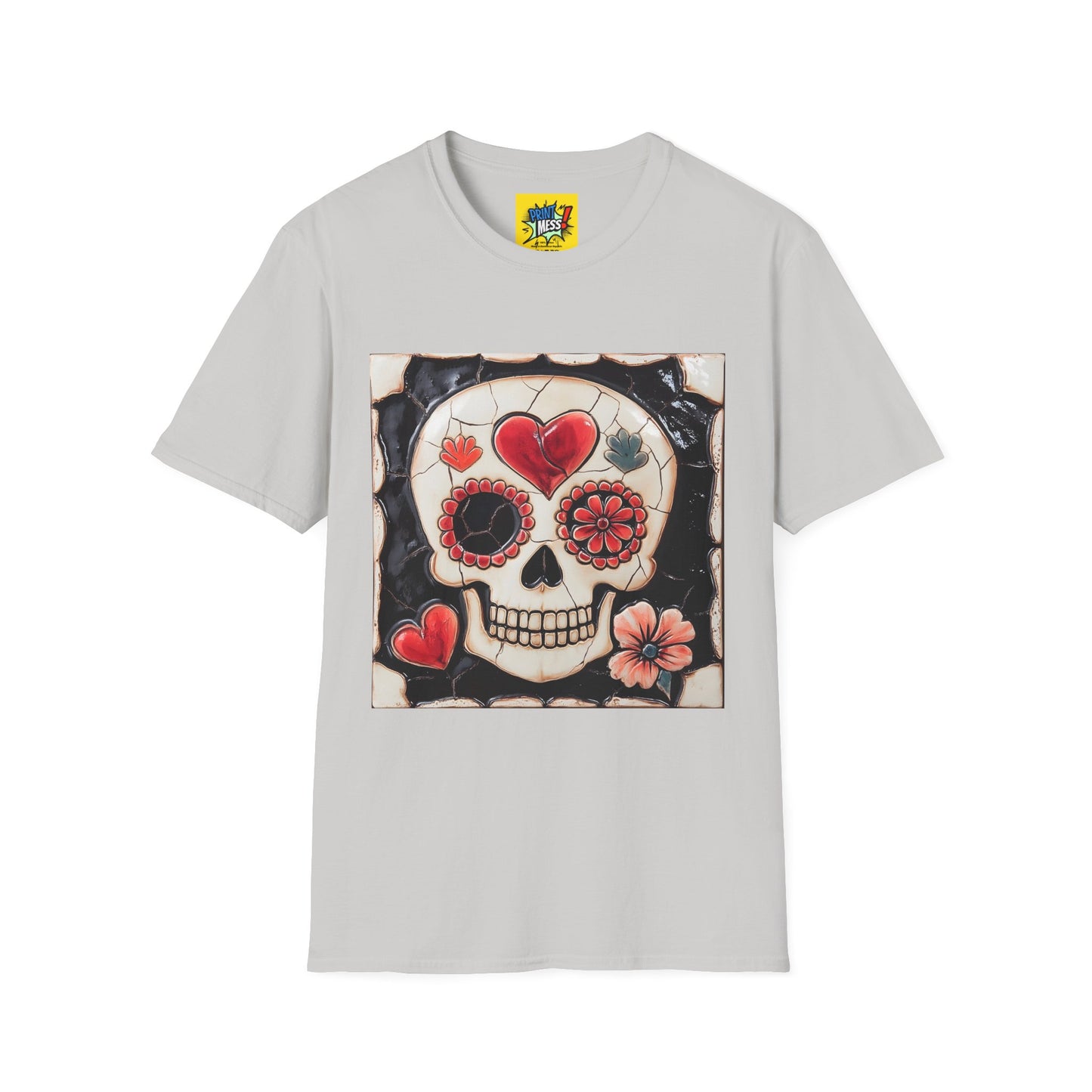 Valentine's Sugar Skull themed Unisex Soft-style Tee - 09