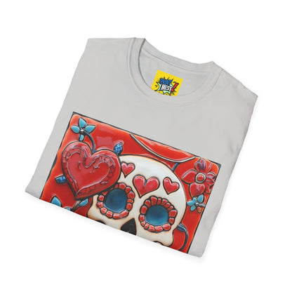 Valentine's Sugar Skull themed Unisex Soft-style Tee - 01