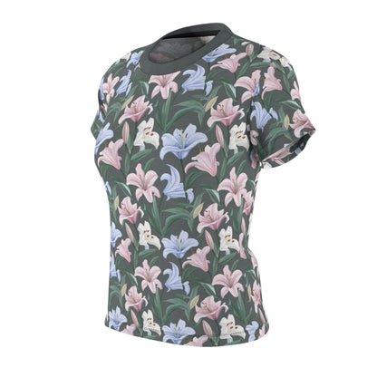 Women's Cut & Sew Tee - Flower Floret Print - Grey