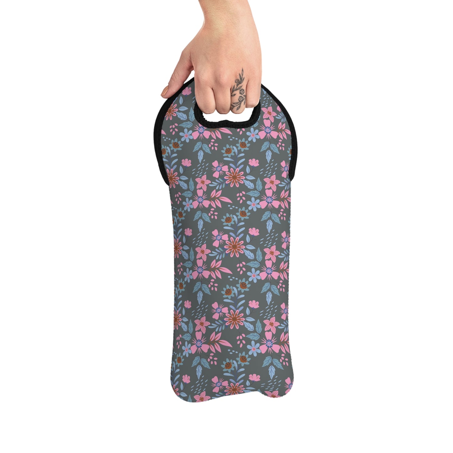 Wine Tote Bag - Floral - Grey