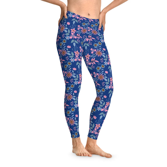 Stretchy Leggings - Floral - Blue