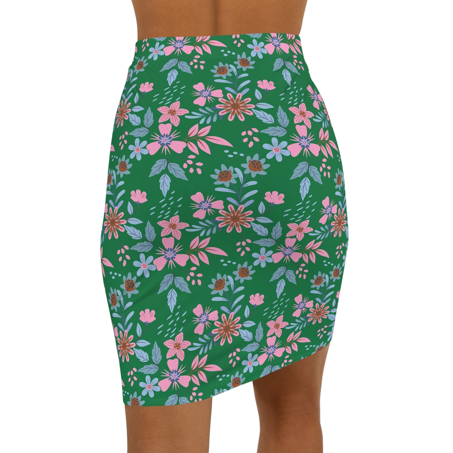 Women's Mid-Waist Pencil Skirt - Floral - Green