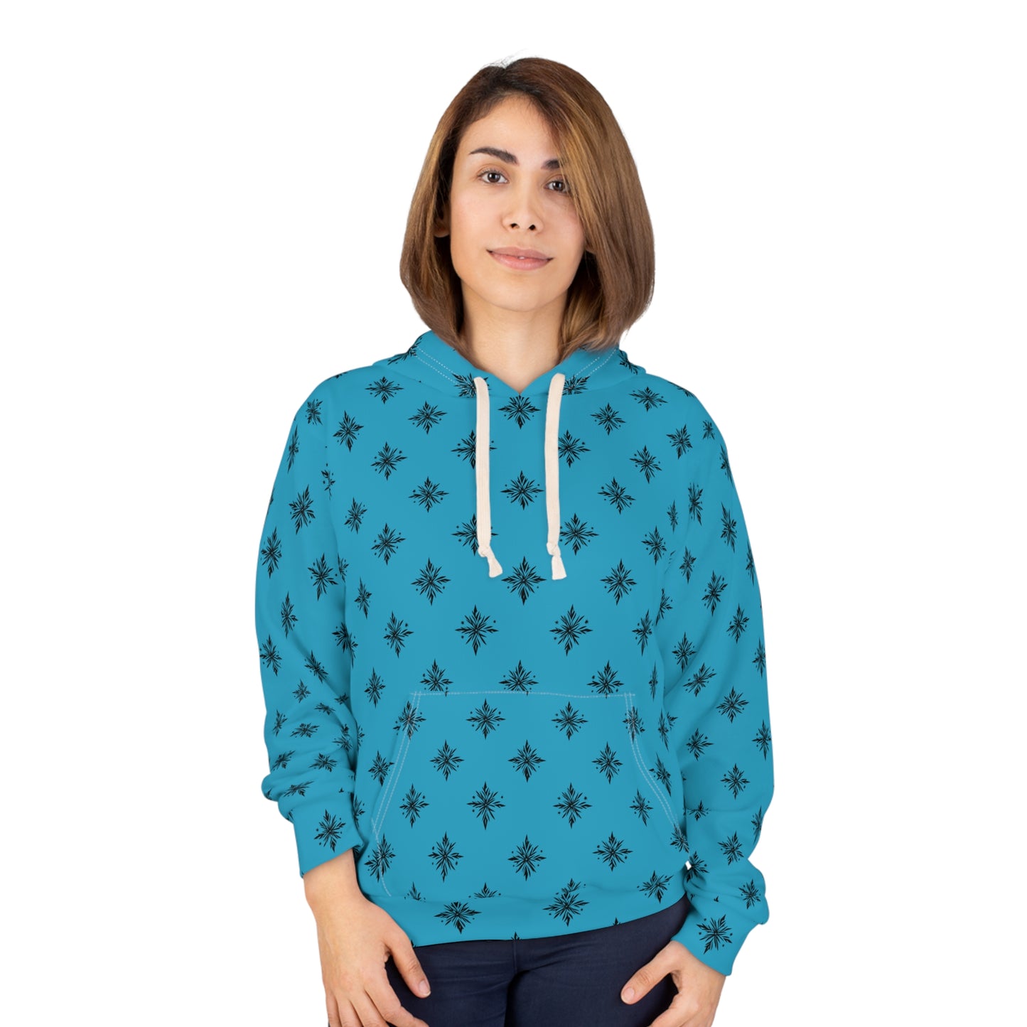 Unisex Pullover Hoodie Geometric Snowflake 001 Turquoise