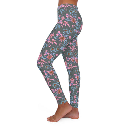 Women's Casual Spandex Leggings - Floral - Grey