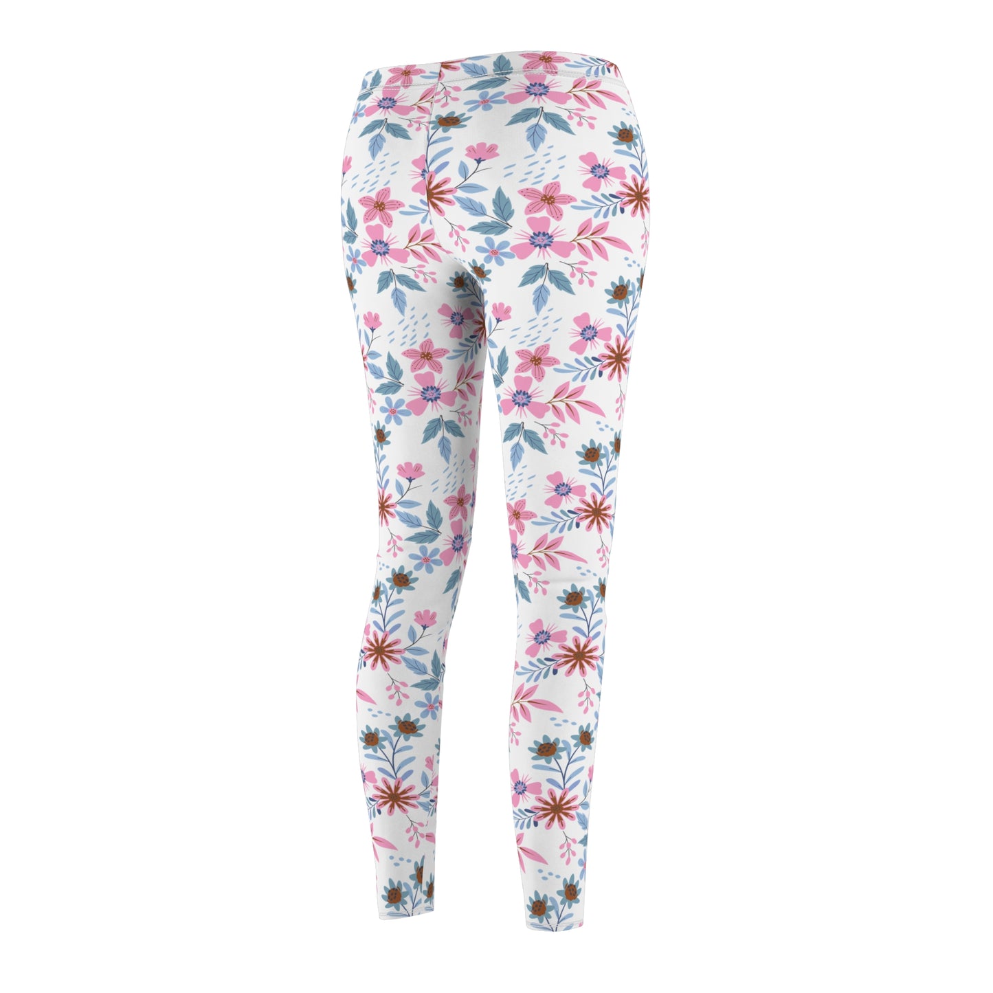 Women's Cut & Sew Casual Leggings - Floral - White