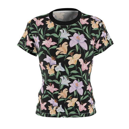 Women's Cut & Sew Tee - Flower Bouquet Print - Black