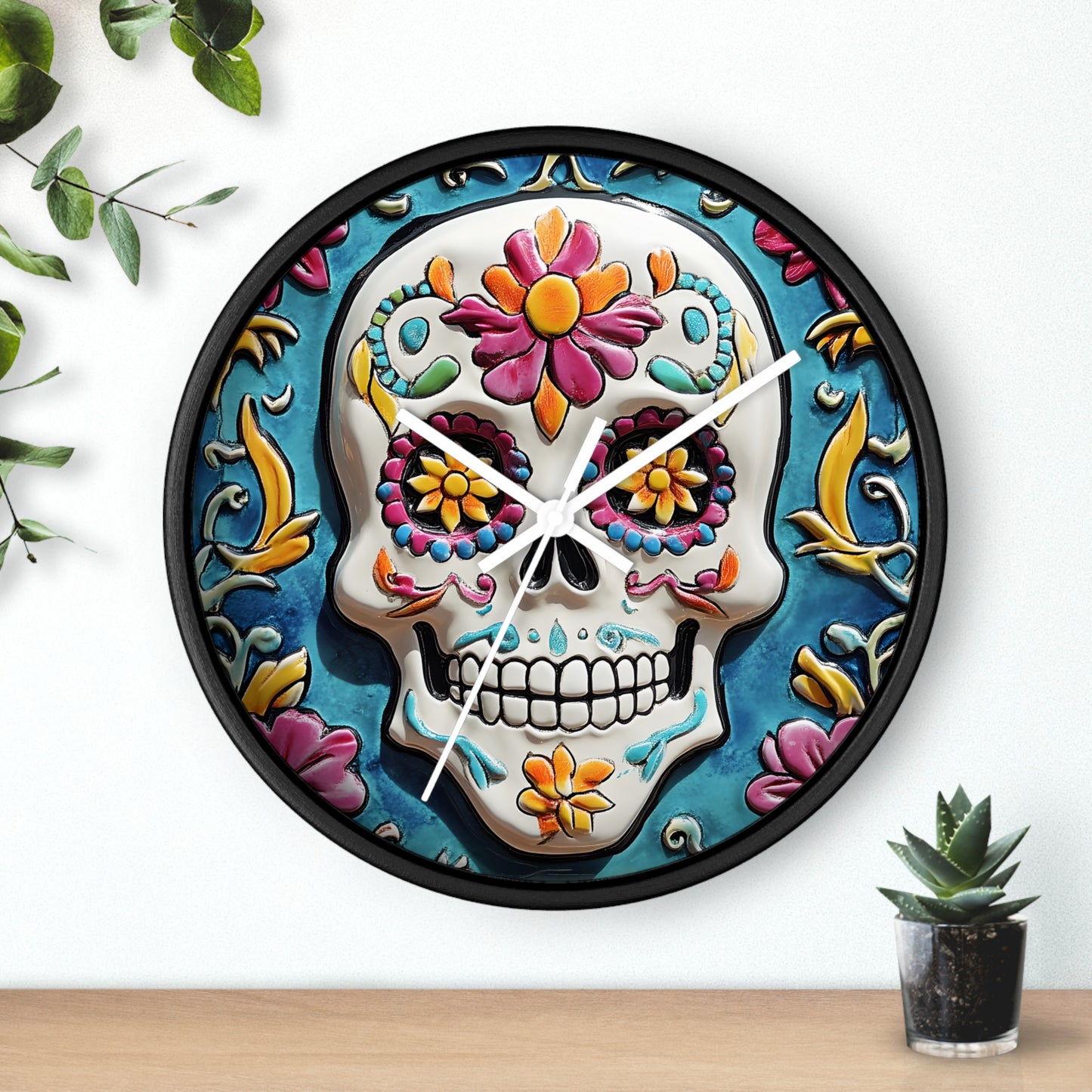 Sugar Skull Wall Clock 01 Day of the Dead Dia de Los Muertos Halloween Decor