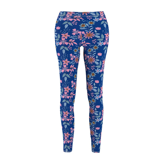 Women's Cut & Sew Casual Leggings - Floral - Blue