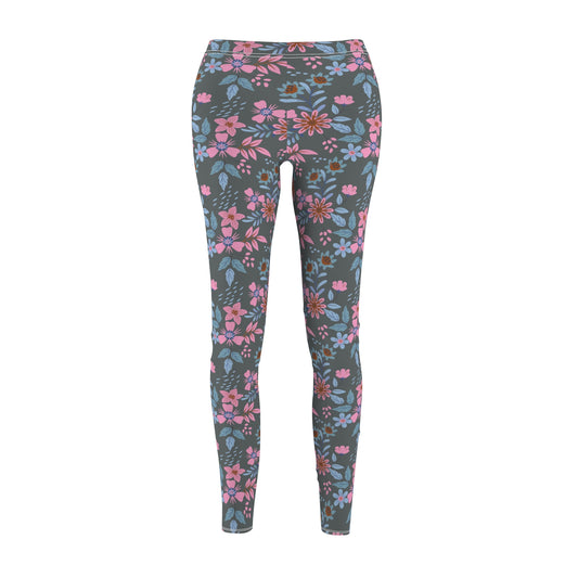 Women's Cut & Sew Casual Leggings - Floral - Grey