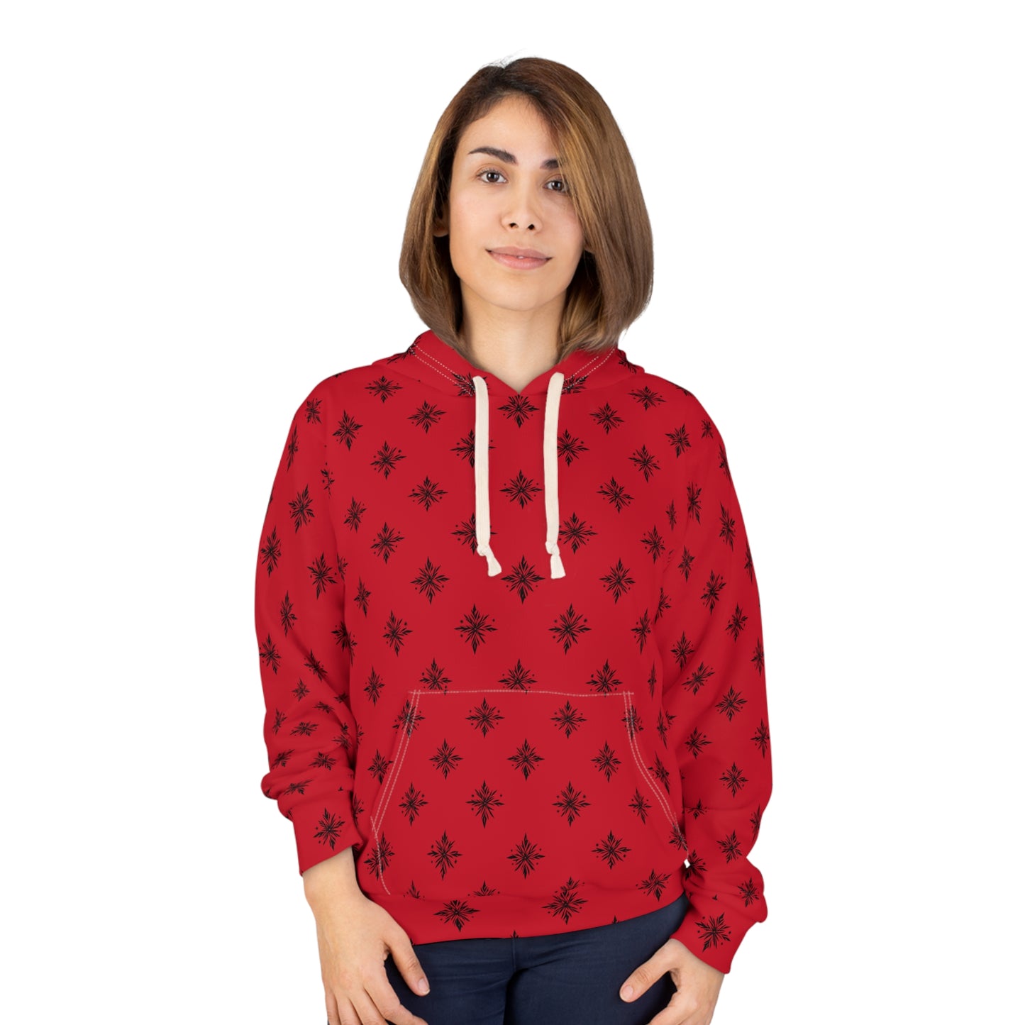 Unisex Pullover Hoodie Geometric Snowflake 001 Dark Red