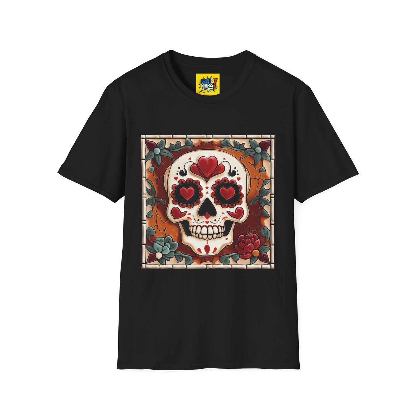 Valentine's Sugar Skull themed Unisex Soft-style Tee - 06