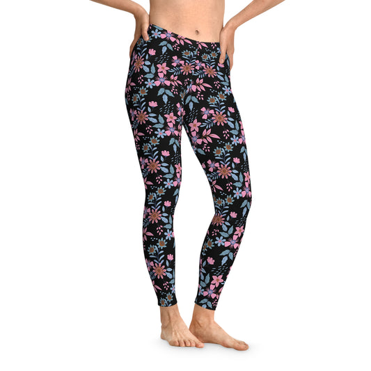 Stretchy Leggings - Floral - Black