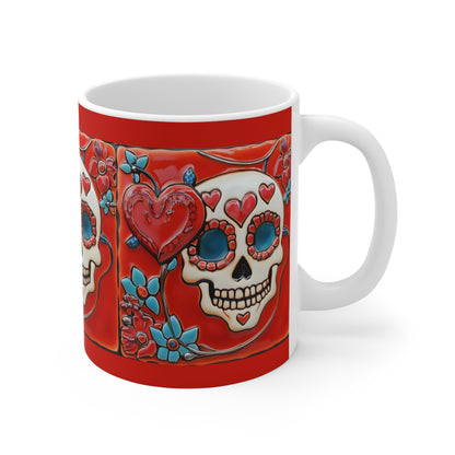 Valentines Day Sugar Skull Mug 11oz Day of the Dead Gothic Cozy Kitchen Decor 01