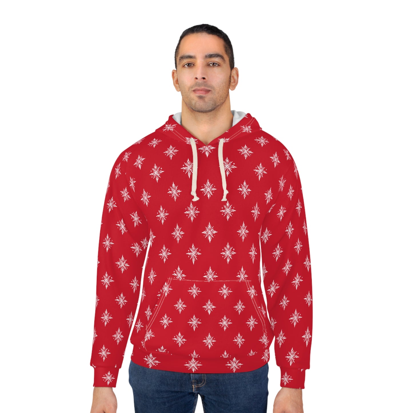 Unisex Pullover Hoodie Geometric Snowflake 002 Dark Red